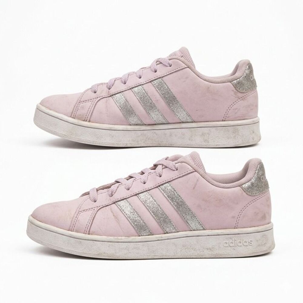 Adidas Grand Court 2.0 K Lavender Purple Silver Glitter Sneakers Youth 6 / Wmn 7 - Picture 6 of 9